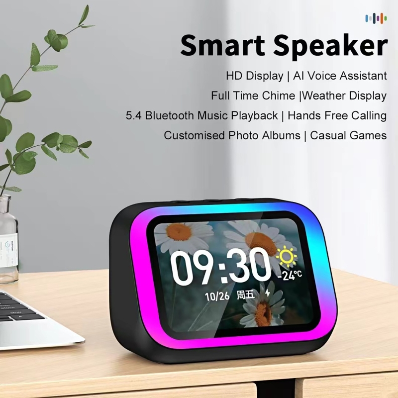 Subwoofer - ลำโพงบลูทูธพร้อมผู้ช่วยเสียง AI ไฟ RGB นาฬิกาปลุก หน้าจอ