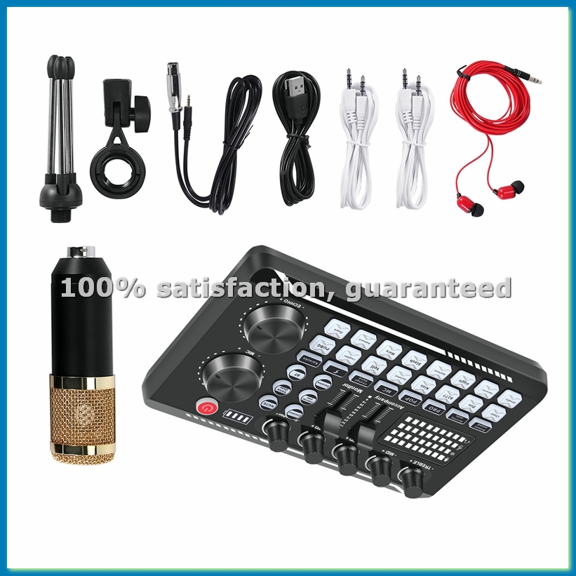 Condenser Microphone Kit - ชุดการ์ดเสียง F998, ชุดไมโครโฟน BM-800, พร้อมการ์ดเสียงสด, ไมโครโฟนคอนเดนเซอร์สำหรับเล่นเกมบนพีซี,