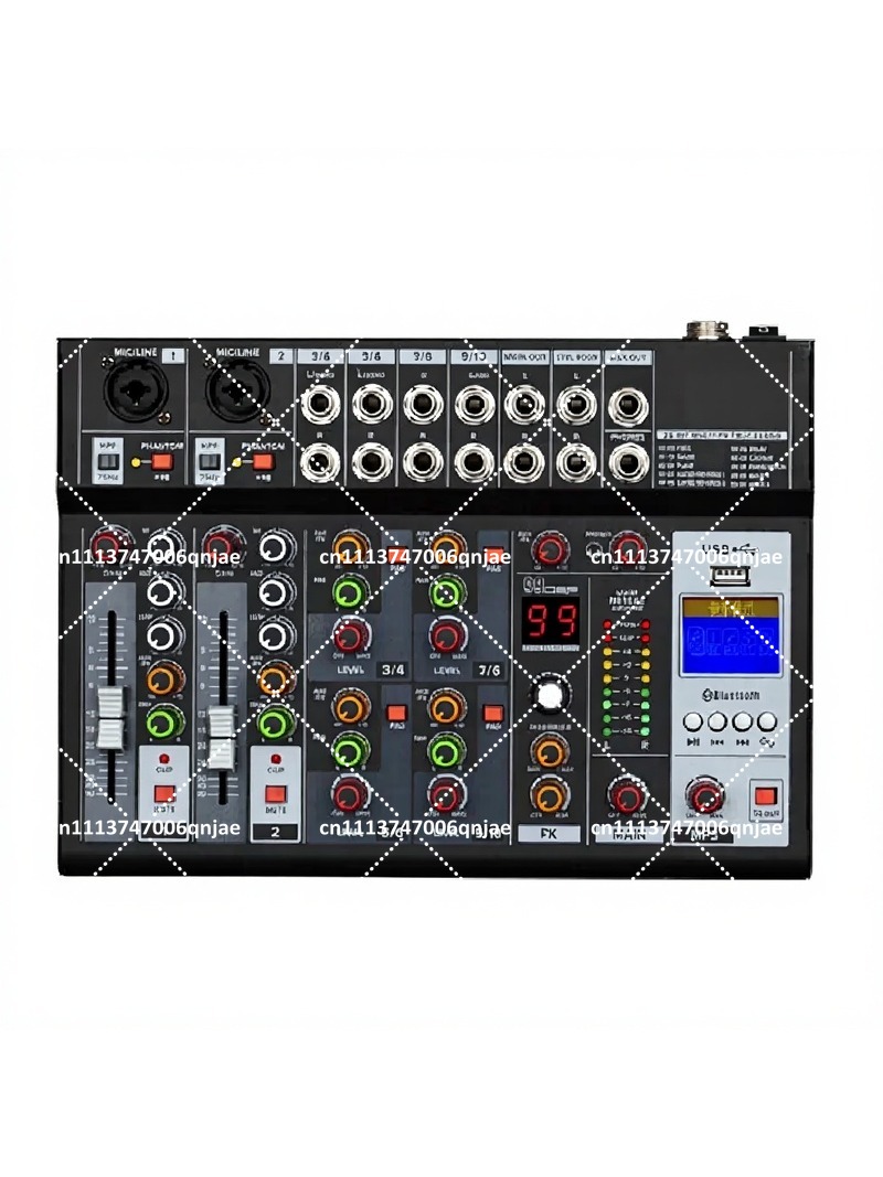 Usb Sound Card - มิกเซอร์เสียงระดับมืออาชีพพร้อมการ์ดเสียงในตัว, บลูทูธ USB, 6 ช่องสัญญาณ สำหรับคาราโอเกะที่บ้านและการแสดงสด