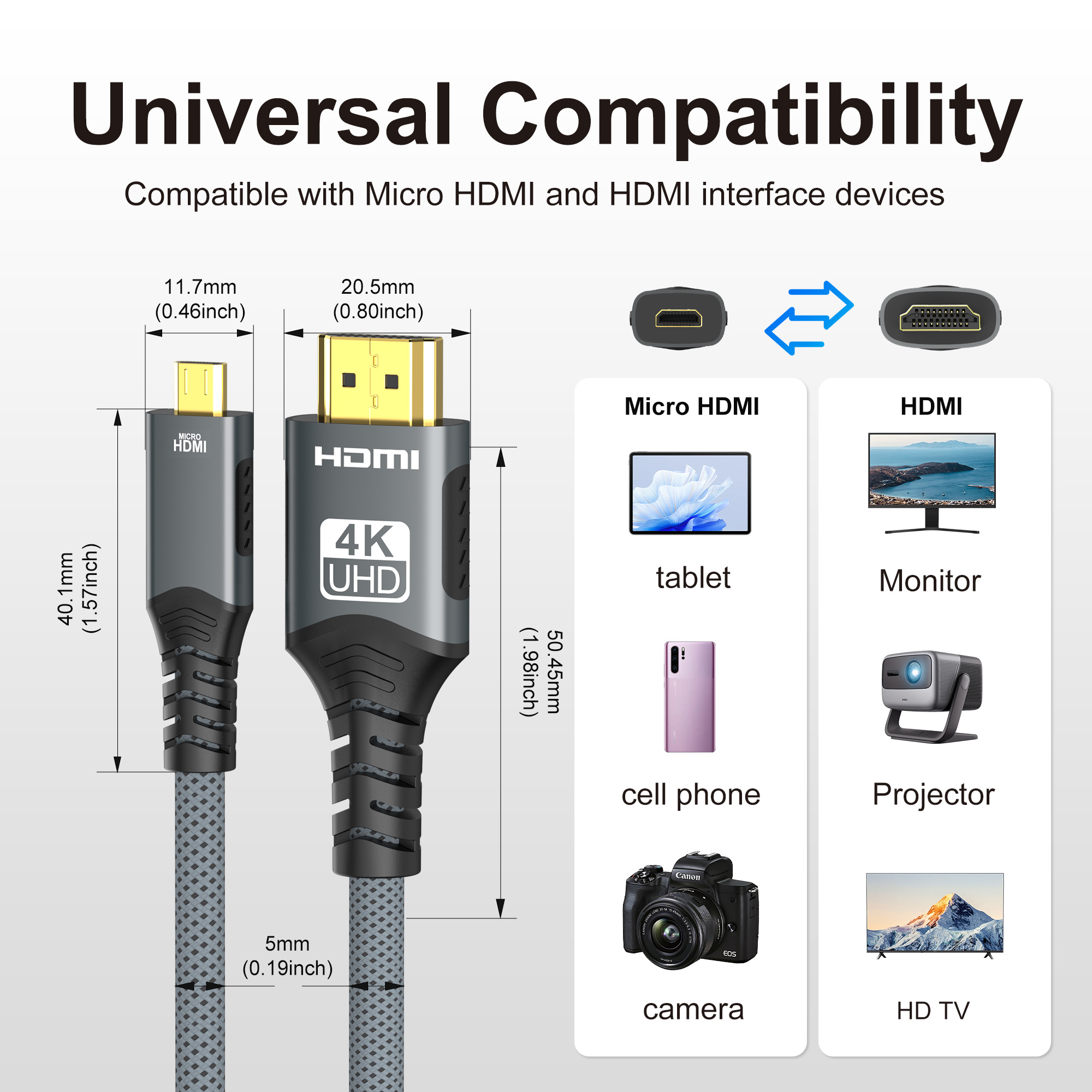 4K ไมโคร HDMI-เข้ากันได้กับ HD - Mdi Cable บทวิจารณ์และราคา