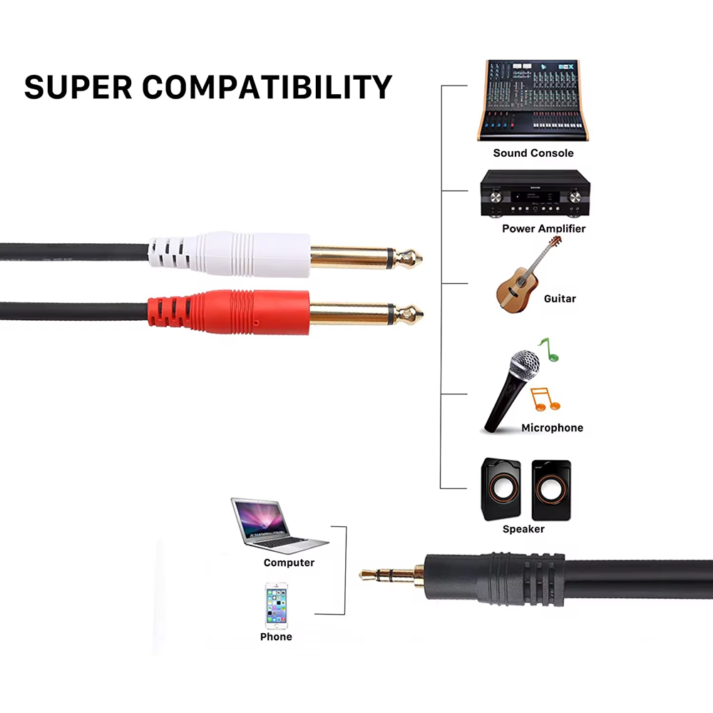 3.5มม.TRS 6.35มม.TS Y Splitter - Trs Cable บทวิจารณ์และราคา